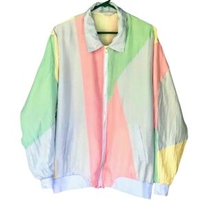 Vintage 100% Silk Blair Pastel Colorblock Jacket XL